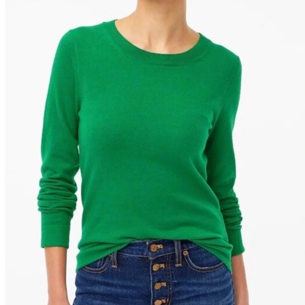 J. Crew Teddie 100% Cotton Crewneck Sweater Kelly Green Sz XXS